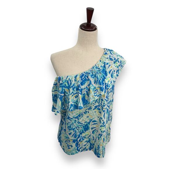 NEW Lilly Pulitzer Matteo Top in Bennet Blue Salty Seas size Medium One Shoulder - Picture 3 of 9